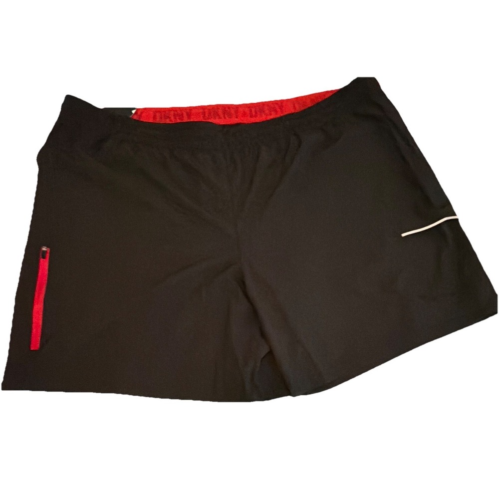 DKNY Sport Men's 3XL Black Fleece Swim/Active Shorts Red Drawstring Zip Pocket
